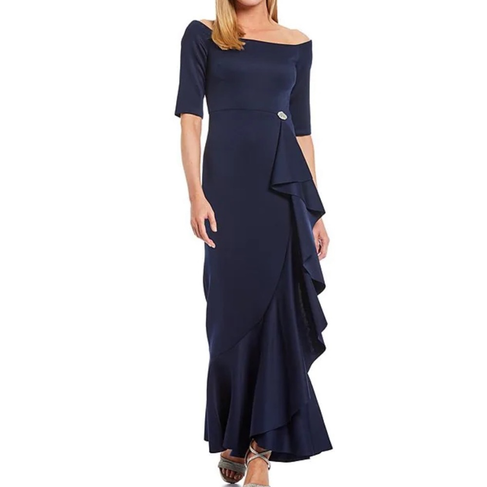 Navy long off shoulder dress- never been worn